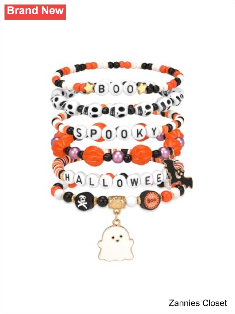 👻 Halloween Stretch Beaded Bracelet Set 7Pcs Stackable Spooky Jewelry